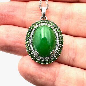 Green Multi Gemstone Sterling Silver Pendant Necklace 18 Inch Chain